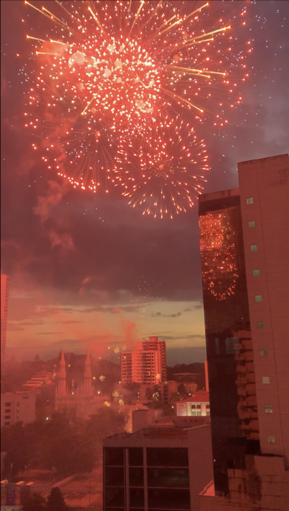 fireworks from hotel balcony in Panama City